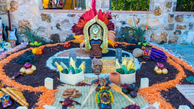 Dia de Los Muertos celebration altar.